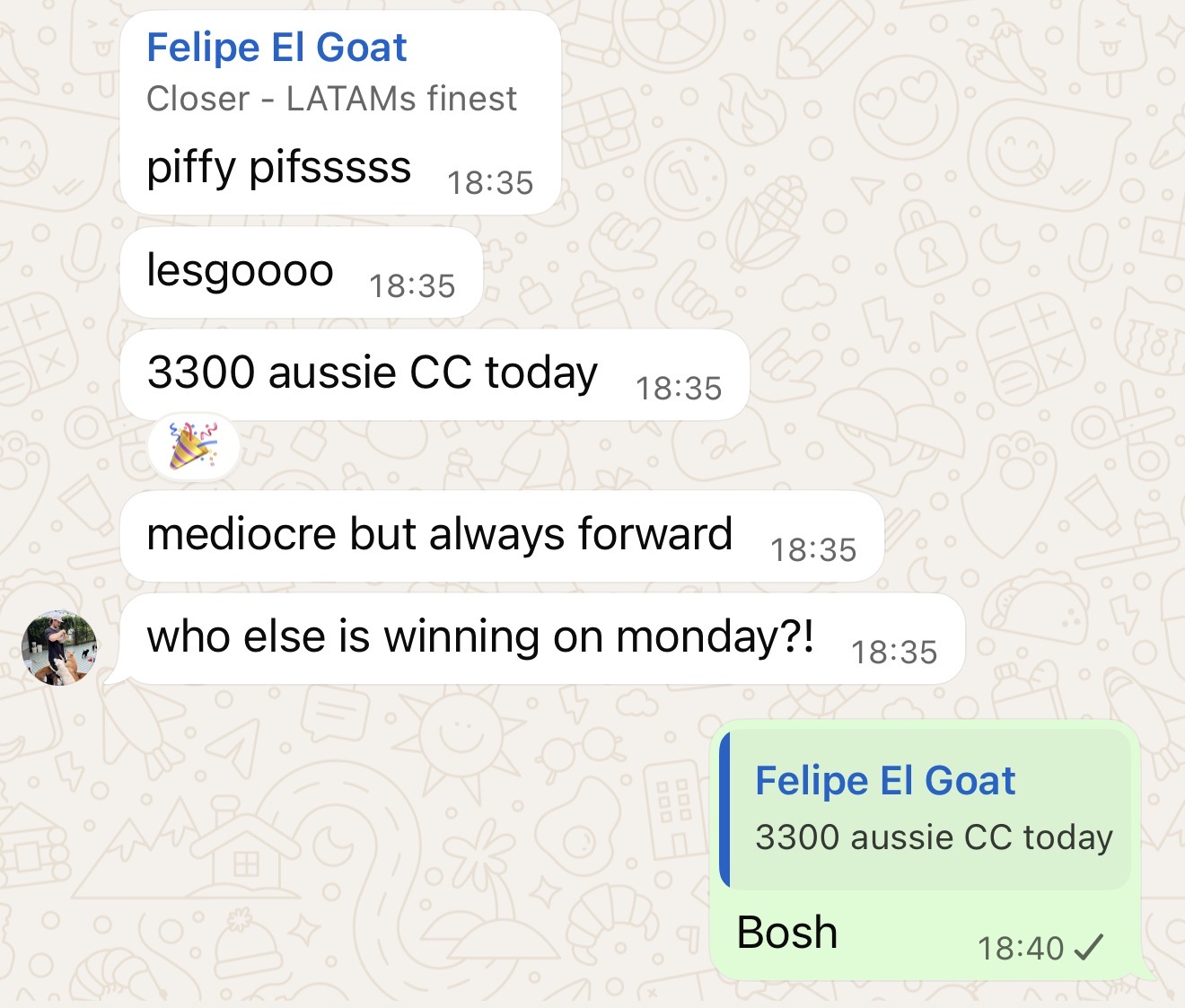 Felipe - $3,300 AUD CC today