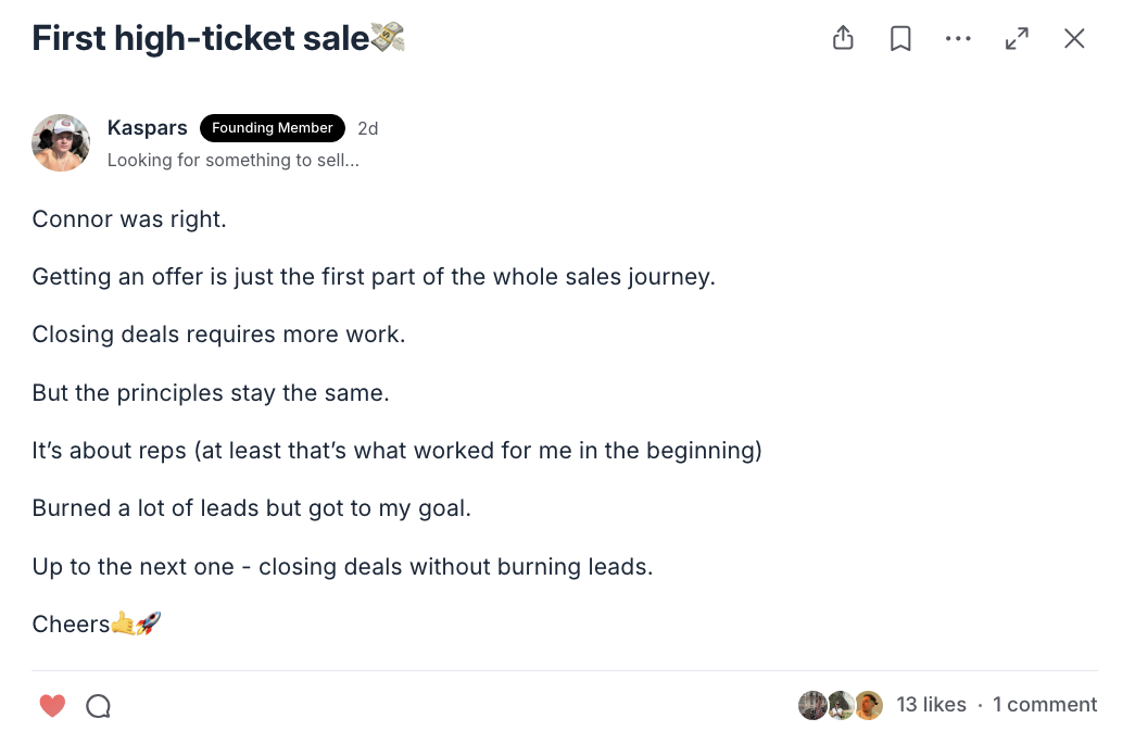 Kaspars - First high-ticket sale